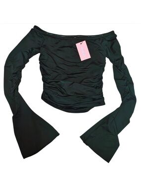 edikted ruched off-shoulder top size XS with bell sleeves